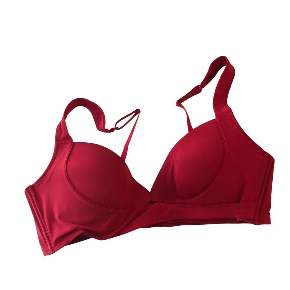 Neiwai Twin Cross Wide Strap Plunge Contour Bra Cherry Red 38B